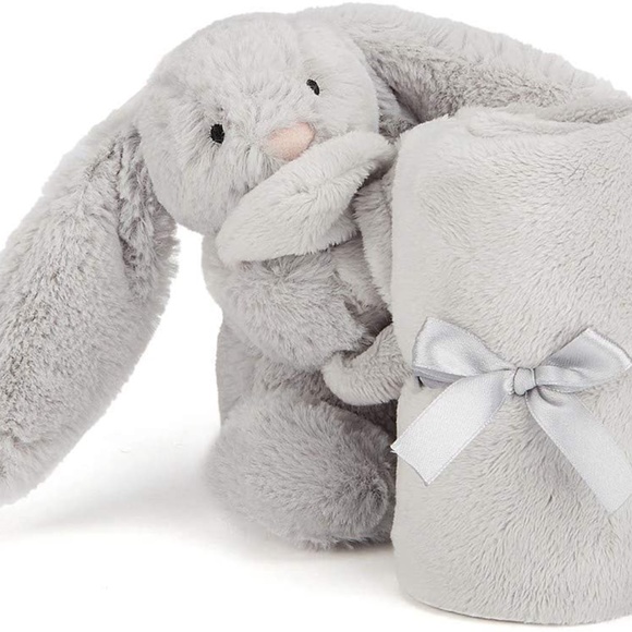 NEW Jellycat bashful bunny BABY grey security blanket stuffy soother Lovey NWT - Picture 5 of 5
